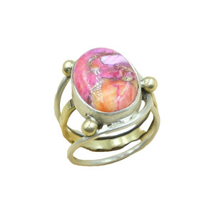 Pink Spiny Oyster Copper Turquoise <b>Ring</b> 925 Sterling Silver & Brass Handmade <b>Statement</b> <b>Ring</b> Boho Artisan Gemstone Jewelry Unisex - Product Image 1