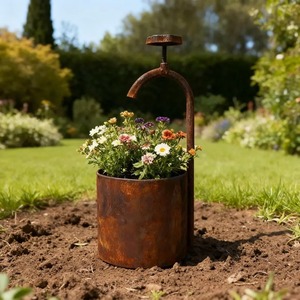 Decorative Farmhouse Galvanized Planter Bucket for Patio Flower Arrangement and Rustic Garden Decoration Ideas - Product Image 1