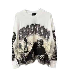 เสื้อสเวตเชิ้ตคอกลมโอเวอร์ไซส์ลายกราฟิกผ้าฝ้ายทอ 100% ลดราคาพิเศษ เสื้อผ้าผู้ชายสไตล์เรโทรสตรีทแวร์ พิมพ์ลาย ผ้าฟลีซ ขายส่ง - Product Image 1
