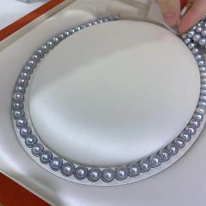 Collier de perles d'eau douce Wenchi en lin véritable, brillant, 6-7 mm, couleur bleu argenté de l'eau de mer, qualité Chine - Product Image 1