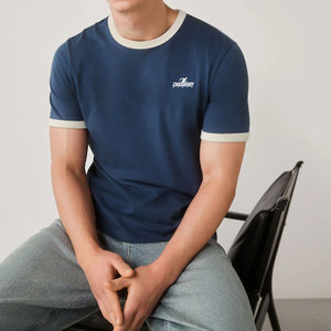 Camiseta Casual Ringer de Algodón Transpirable para Actividades Diarias y Ajuste Relajado - Product Image 1