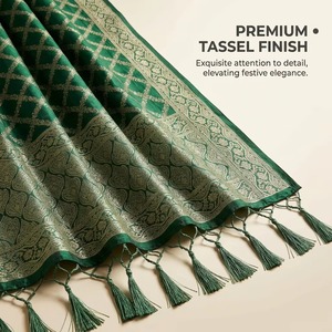 Pañuelo chal de seda jacquard Banarasi verde tradicional al por mayor para mujer, regalo de boda étnico, con trabajo Zari dorado hecho a mano, de alta calidad - Product Image 5