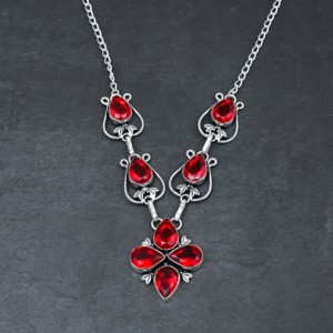 Collier en argent sterling 925 massif fait main avec pierre précieuse grenat rouge tendance pour femme, boucles d'oreilles pendantes avec estampe 925, bijoux en argent - Product Image 2