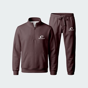 Purple Cotton Tracksuit Quarter <b>Zip</b> Sweatshirt <b>With</b> Drawstring <b>Jogger</b> Pants Casual Sportswear Set - Product Image 6