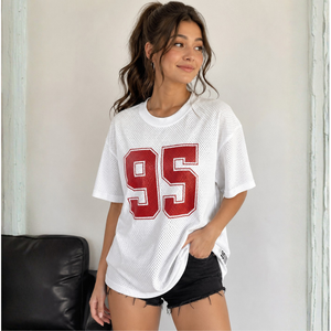Women Oversized Mesh T <b>Shirt</b> Short Sleeve Jersey Style Fashion Top for Casual Streetwear Summer Wear - Product Image 1