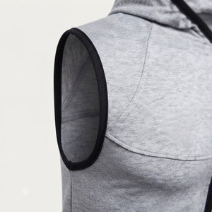 Sweat à capuche sans manches pour homme, décontracté, hiver, fermeture éclair, 100% coton molletonné, uni, avec cordon de serrage, coupe régulière, séchage rapide et écologique - Product Image 3