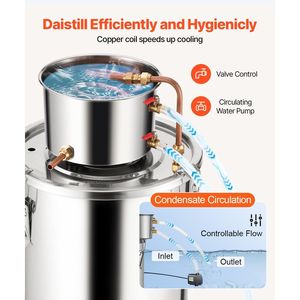 Moonshine de acero inoxidable de 5 galones para destilación de agua y alcohol de vino Kit de elaboración de cerveza casera - Product Image 5