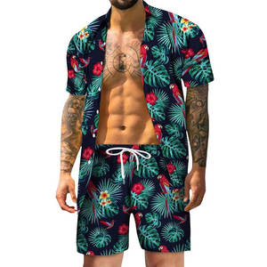 Conjunto de 2 Piezas para Hombre, Camisa de Manga Corta y Pantalones Cortos a Juego, Secado Rápido, Conjunto de Playa Ligero para Vacaciones - Product Image 1