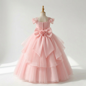 Pink Solid Off Shoulder Princess Ball Gown Pearl Waistline Flower Girl Wedding <b>Dress</b> Elegant Birthday Party Formal Wholesale New - Product Image 3