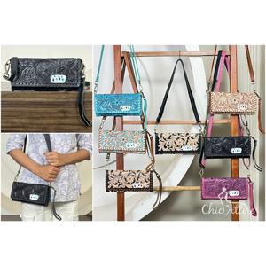 Nueva Cartera Cruzada de Diseño 2026 con Grabado a Mano en Cuero, Cartera Trifold de Piel Genuina de Vacuno con Correa de Muñeca para Mujer - Product Image 1