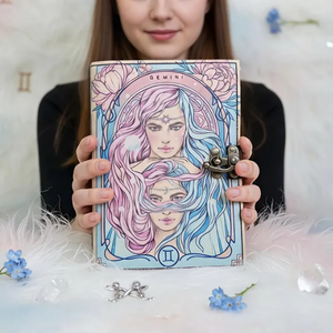 Journal en cuir imprimé Zodiaque Gémeaux, fait main, Grimoire d'astrologie, couverture rigide, Antique Shadows, Cadeau de Pâques, Bordure festonnée - Product Image 3