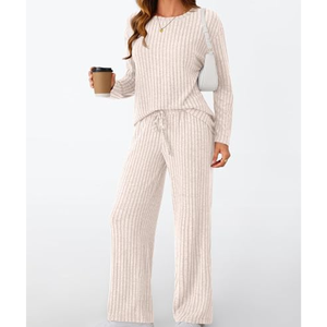 Conjunto de 2 piezas para mujer, conjunto de pijama de manga larga a juego, atuendo informal de otoño con top y pantalones cómodos - Product Image 4