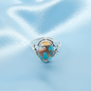 Blue Oyster Turquoise Oval <b>Ring</b> 925 Sterling Silver Handmade Boho <b>Statement</b> <b>Ring</b> Vintage Tribal Jewelry Gift for Women Unisex - Product Image 4