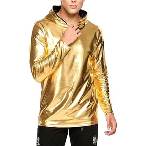 Sudadera con capucha de manga larga para hombre, ropa de calle ajustada, brillante, metálica, nueva - Product Image 1