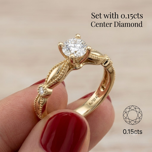 Anillo de Oro Amarillo Natural de 18K con Diseño de Rombo y Milgrain, Base Delicada para Promesa o Apilamiento, Joyería Fina al por Mayor - Product Image 2