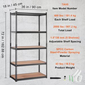 Scaffalatura Regolabile a 5 Ripiani per Garage, Capacità di Carico 907 kg - Product Image 5