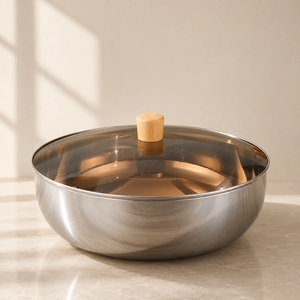 Steel <b>Mixing</b> <b>Bowl</b> With Transparent Lid <b>Large</b> Capacity For Kneading And Storage Minimalist Design - Product Image 5