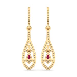 Boucles d'oreilles pendantes REYES en or 14 carats avec diamants et rubis taillés en poire de 0,3 carat, bijoux raffinés pour mariages et soirées - Product Image 3