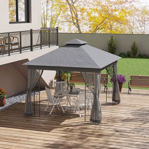 Elegante Gazebo in Metallo Grigio 10x12 con Doppio Tetto e Motivi Floreali, Tettoia per Esterni per Giardino e Cortile 3x4, Verniciato a Polvere, 1 Set - Product Image 2