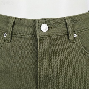 Jupe crayon en jean vert olive taille haute pour femme, longueur genou, style décontracté uni avec poches avant - Product Image 4