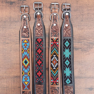 New High Quality Personalized Western <b>Dog</b> <b>Collar</b> Beaded Hand Tooled Hand Crafted Padded 100% Genuine Leather Floral Pet <b>Collar</b> - Product Image 6