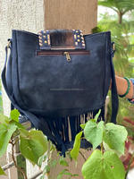Véritable cuir de vachette fourrure frange sac à main élégant sac à main en cuir cheveux sur cacher jeux pierre bohème sacs faits à la main en inde