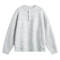 Pull à col Henley ample pour homme - Style décontracté rétro pour l'automne, confortable, épaisseur standard, respirant, en laine mérinos tricotée
