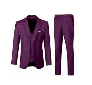 Solid Color Slim Fit Men's 3-Piece Business <b>Suits</b> Tuxedo Blazer Pant Coat Breathable 100% Polyester 3 <b>Buttons</b> Notched Collar - Product Image 4