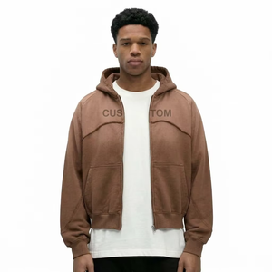 Men's <b>Brown</b> Oversized <b>Zip</b> Up <b>Hoodie</b> Crop Raglan Sleeve Hooded Sweatshirt Front Pocket Letter Print Casual - Product Image 3
