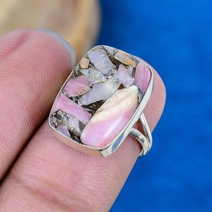 Natural Pink <b>Opal</b> Copper Cushion Shape Gemstone <b>Ring</b> 925 Sterling <b>Silver</b> - Product Image 3