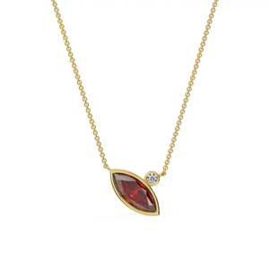 Collier pendentif grenat plaqué or 18 carats pour femme avec diamant rond serti clos et design goutte d'eau, chaîne serpent classique - Product Image 1