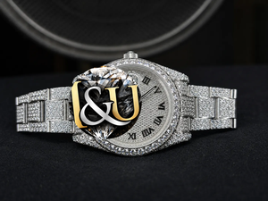 Montre Homme Automatique Mécanique de Luxe OEM ODM, Style Antique Bicolore, Moissanite, Bracelet en Acier Inoxydable Entièrement Pavé - Product Image 1