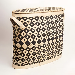 Cesto de almacenamiento de bambú tejido con tapa y asa superior, cesto para la ropa de bajo precio, diseño apilable. - Product Image 6
