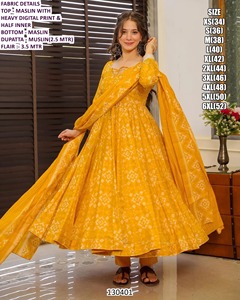 ชุดเดรสงานเลี้ยงสำหรับผู้หญิงทรง Anarkali ยาวคลุมเท้า ผ้ามาสลินปักลาย แห้งเร็ว สไตล์ดั้งเดิม ยี่ห้อ Aafreen Wine Luxe ทรงปกติ - Product Image 2