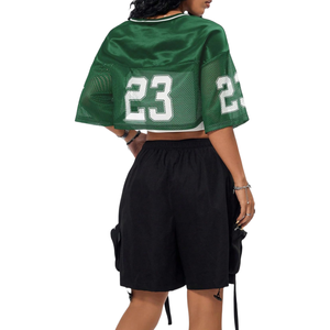 Camiseta de Fútbol de Malla Verde para Mujer con Número Personalizado, Cuello en V, Manga Corta, Transpirable, Ajuste Holgado, Conjunto Deportivo - Product Image 2