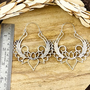 Último Diseño de Pendientes de Aro Tribales de Latón, Joyería para Mujer, Bañados en Plata, Estilo Boho, con Filigrana de Loto, Tipo Araña, para Venta al por Mayor/OEM/ODM - Product Image 3