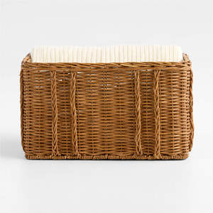 <b>Rectangular</b> Rattan <b>Storage</b> <b>Basket</b> Woven Organizer <b>Basket</b> Compact <b>Storage</b> <b>Basket</b> For Shelf Organization Living Room And Bedroom - Product Image 1