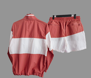 Men Lightweight Polyester <b>Windbreaker</b> Short Set Breathable Fabric Red <b>Black</b> Panel Design Custom Printed Logo plus size - Product Image 5