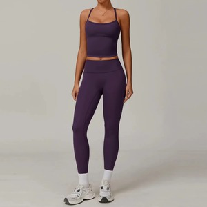 Women's Seamless Activewear Set High Waist Yoga <b>Leggings</b> <b>and</b> Cropped Tank <b>Top</b> Fitness Workout Outfit 2-Piece Yoga Set - Product Image 2