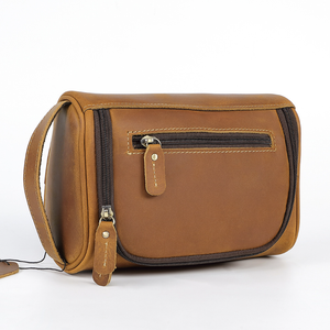 Bolsa de Maquillaje de Viaje de Cuero Crazy Horse, Estilo Vintage, Duradera, Portátil, de Cuero Genuino para Hombres y Mujeres, Venta al Por Mayor - Product Image 1