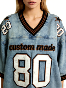 Women's Vintage Retro American Football Jersey T-Shirt Breathable Summer Loose Print Lace Oversized Streetwear <b>Top</b> - Product Image 2
