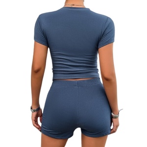 Conjunto Casual de 2 Piezas para Mujer, Primavera, Poliéster/Algodón, Felpa, Estilo Urbano, Shorts y Top hasta la Rodilla, Sólido, Transpirable, Venta al Por Mayor 2026 - Product Image 5