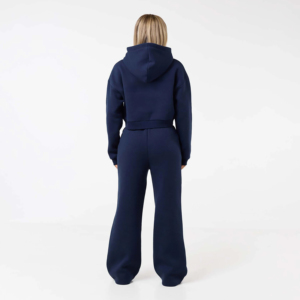 Conjunto Deportivo de Pantalones y Sudadera con Capucha Extra Grande para Mujer, Color Azul Oscuro, 100% Algodón Ecológico, Lavado Ácido, Largo Completo - Product Image 2
