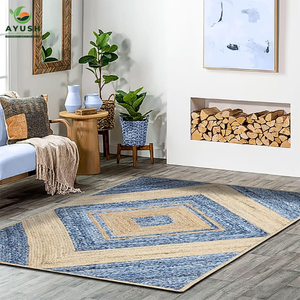 Tapis en jute et denim tressés faits à la main, écologiques, 300 cm x 300 cm, avec design personnalisé pour usage domestique et commercial - Product Image 1