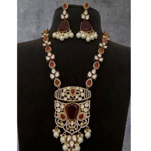 Ensemble collier et boucles d'oreilles élégant et de haute qualité, plaqué argent, tendance, avec moissanite, style Kundan, pour mariage, fiançailles, cadeau, fête - Product Image 1