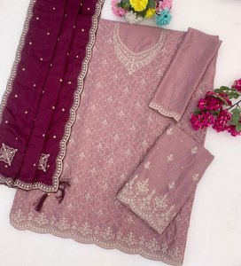 <b>Women's</b> Purple Embroidered Rayon <b>Suit</b> With Maroon Dupatta Floor-Length Traditional Indian Pakistani Outfit - Product Image 3