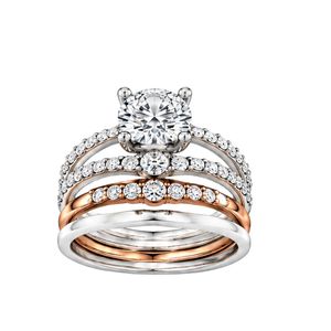 Luxury Two Tone <b>Gold</b> Bridal <b>Ring</b> <b>Set</b> Round Cut Diamond Engagement <b>Rings</b> Stackable Multi Band Wedding Jewelry <b>Set</b> For Women - Product Image 1