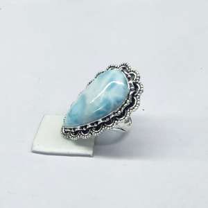 Oval Larimar <b>Ring</b> <b>925</b> Sterling <b>Silver</b> Artisan Handmade Gemstone Jewelry Elegant Beach Style Gift For Women - Product Image 5