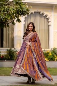 Luxury Jacquard Anarkali Gown for Women Elephant Motif Embroidered Party Wear Ethnic Dress with Dupatta - Product Image 1