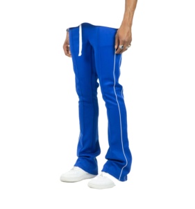 Pantalones de chándal Fabricante Personalizado Hombres 100% Algodón Pantalones apilados Royal Blue Hem Cut Edge Pierna ancha Lavado ácido Flare Pantalones de chándal - Product Image 1